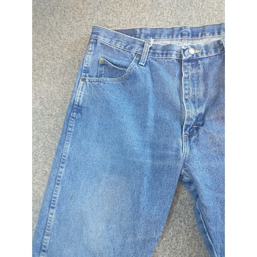 Wrangler Authentic Jeans Mens 36x28 Blue Straight Leg Distressed 96501DS Denim